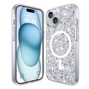 Husa pentru  iPhone 15 MagSafe cu sclipici Liquid Crystal Glitter, argintiu
