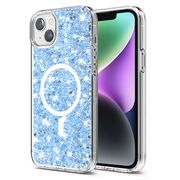 Husa pentru  iPhone 14 MagSafe cu sclipici Liquid Crystal Glitter, albastru