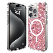 Husa pentru  iPhone 15 Pro MagSafe cu sclipici Liquid Crystal Glitter, roz