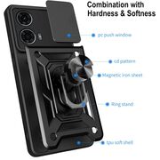 Husa pentru  Motorola Moto E14 Ring Armor Kickstand Tough Rugged Cover cu protectie camera, negru