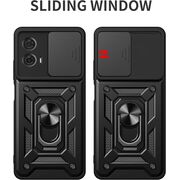 Husa pentru  Motorola Moto E14 Ring Armor Kickstand Tough Rugged Cover cu protectie camera, negru