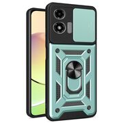 Husa pentru  Motorola Moto E14 Ring Armor Kickstand Tough Rugged Cover cu protectie camera, verde