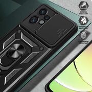 Husa pentru  Motorola Moto E14 Ring Armor Kickstand Tough Rugged Cover cu protectie camera, verde