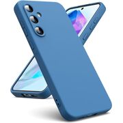 Husa pentru  Samsung Galaxy S24 Liquid Silicone, subțire, captusita cu microfibra, anti amprentă, protectie cameră foto, albastru