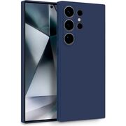 Husa pentru  Samsung Galaxy S24 Ultra Liquid Silicone, subțire, captusita cu microfibra, anti amprentă, protectie cameră foto, albastru