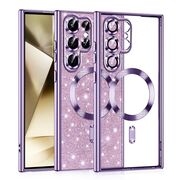 Husa pentru  Samsung Galaxy S22 Ultra 5G cu MagSafe Sparkle Glare Detachable Layer, cu protectie lentile - mov deschis