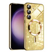 Husa pentru  Samsung Galaxy S23 FE cu MagSafe Sparkle Glare Detachable Layer, cu protectie lentile - gold