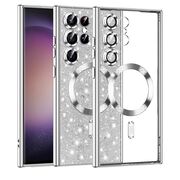 Husa pentru  Samsung Galaxy S23 Ultra 5G cu MagSafe Sparkle Glare Detachable Layer, cu protectie lentile - argintiu