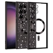 Husa pentru  Samsung Galaxy S23 Ultra 5G cu MagSafe Sparkle Glare Detachable Layer, cu protectie lentile - negru