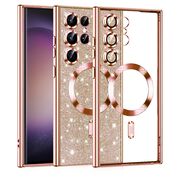 Husa pentru  Samsung Galaxy S23 Ultra 5G cu MagSafe Sparkle Glare Detachable Layer, cu protectie lentile - rose gold