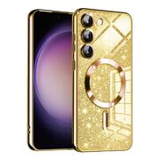 Husa pentru  Samsung Galaxy S23 cu MagSafe Sparkle Glare Detachable Layer, cu protectie lentile - gold