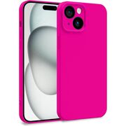 Husa pentru  iPhone 15 Liquid Silicone, subțire, captusita cu microfibra, anti amprentă, protectie cameră foto, fucsia