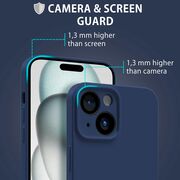 Husa pentru  iPhone 15 Liquid Silicone, subțire, captusita cu microfibra, anti amprentă, protectie cameră foto, albastru