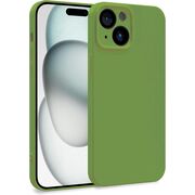 Husa pentru  iPhone 15 Liquid Silicone, subțire, captusita cu microfibra, anti amprentă, protectie cameră foto, verde