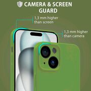 Husa pentru  iPhone 15 Liquid Silicone, subțire, captusita cu microfibra, anti amprentă, protectie cameră foto, verde
