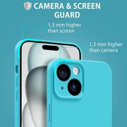 Husa pentru  iPhone 15 Plus Liquid Silicone, subțire, captusita cu microfibra, anti amprentă, protectie cameră foto, turcoaz