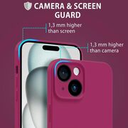 Husa pentru  iPhone 15 Liquid Silicone, subțire, captusita cu microfibra, anti amprentă, protectie cameră foto, burgundy
