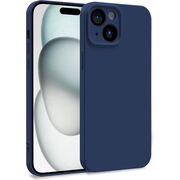 Husa pentru  iPhone 15 Liquid Silicone, subțire, captusita cu microfibra, anti amprentă, protectie cameră foto, albastru