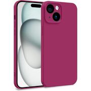 Husa pentru  iPhone 15 Plus Liquid Silicone, subțire, captusita cu microfibra, anti amprentă, protectie cameră foto, burgundy