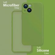 Husa pentru  iPhone 15 Liquid Silicone, subțire, captusita cu microfibra, anti amprentă, protectie cameră foto, verde