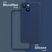 Husa pentru  iPhone 15 Liquid Silicone, subțire, captusita cu microfibra, anti amprentă, protectie cameră foto, albastru