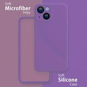 Husa pentru  iPhone 15 Liquid Silicone, subțire, captusita cu microfibra, anti amprentă, protectie cameră foto, mov