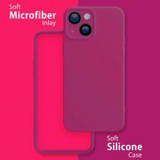 Husa pentru  iPhone 15 Plus Liquid Silicone, subțire, captusita cu microfibra, anti amprentă, protectie cameră foto, burgundy