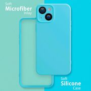 Husa pentru  iPhone 15 Liquid Silicone, subțire, captusita cu microfibra, anti amprentă, protectie cameră foto, turcoaz