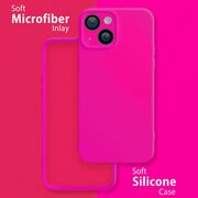 Husa pentru  iPhone 15 Liquid Silicone, subțire, captusita cu microfibra, anti amprentă, protectie cameră foto, fucsia