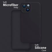 Husa pentru  iPhone 15 Liquid Silicone, subțire, captusita cu microfibra, anti amprentă, protectie cameră foto, negru