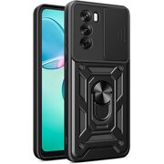 Husa pentru  Oppo Reno 12 Ring Armor Kickstand Tough Rugged Cover cu protectie camera, negru