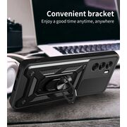 Husa pentru  Oppo Reno 12 Ring Armor Kickstand Tough Rugged Cover cu protectie camera, negru
