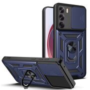 Husa pentru  Oppo Reno 12 Ring Armor Kickstand Tough Rugged Cover cu protectie camera, albastru