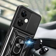 Husa pentru  OnePlus Nord CE4 Lite Ring Armor Kickstand Tough Rugged Cover cu protectie camera, negru
