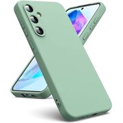Husa pentru  Samsung Galaxy A35 Liquid Silicone, subțire, captusita cu microfibra, anti amprentă, protectie cameră foto, verde deschis