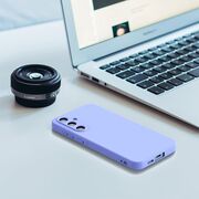 Husa pentru  Samsung Galaxy A35 Liquid Silicone, subțire, captusita cu microfibra, anti amprentă, protectie cameră foto, mov deschis