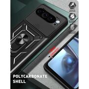 Husa pentru  Google Pixel 9 / 9 Pro Ring Armor Kickstand Tough Rugged Cover cu protectie camera, verde