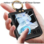 Husa Samsung Galaxy Z Flip 6 anti shock cu folie de protectie integrata pentru ecranul secundar, inel si protectie camera, negru