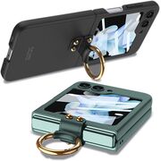 Husa Samsung Galaxy Z Flip 6 anti shock cu folie de protectie integrata pentru ecranul secundar, inel si protectie camera, negru