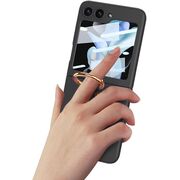 Husa Samsung Galaxy Z Flip 6 anti shock cu folie de protectie integrata pentru ecranul secundar, inel si protectie camera, negru