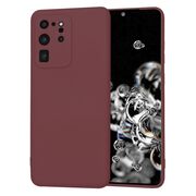 Husa pentru  Samsung Galaxy S20 Ultra Liquid Silicone, subțire, captusita cu microfibra, anti amprentă, protectie cameră foto, bordeaux