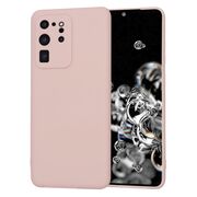 Husa pentru  Samsung Galaxy S20 Ultra Liquid Silicone, subțire, captusita cu microfibra, anti amprentă, protectie cameră foto, roz inchis
