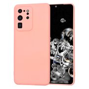 Husa pentru  Samsung Galaxy S20 Ultra Liquid Silicone, subțire, captusita cu microfibra, anti amprentă, protectie cameră foto, roz