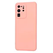 Husa pentru  Samsung Galaxy S20 Ultra Liquid Silicone, subțire, captusita cu microfibra, anti amprentă, protectie cameră foto, roz