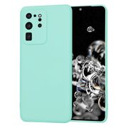 Husa pentru  Samsung Galaxy S20 Ultra Liquid Silicone, subțire, captusita cu microfibra, anti amprentă, protectie cameră foto, turcoaz