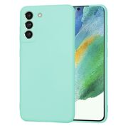 Husa pentru  Samsung Galaxy S21 FE Liquid Silicone, subțire, captusita cu microfibra, anti amprentă, protectie cameră foto, turcoaz