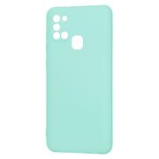 Husa pentru Samsung Galaxy A21s Liquid Silicone, subțire, captusita cu microfibra, anti amprentă, protectie cameră foto, turcoaz