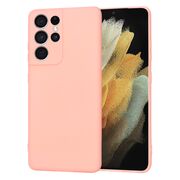 Husa pentru Samsung Galaxy S21 Ultra Liquid Silicone, subțire, captusita cu microfibra, anti amprentă, protectie cameră foto, roz