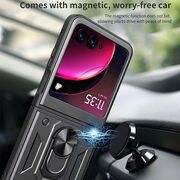 Husa pentru  Motorola Razr 50 Ultra Ring Armor Kickstand Tough Rugged Cover cu protectie camera, negru
