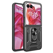 Husa pentru  Motorola Razr 50 Ultra Ring Armor Kickstand Tough Rugged Cover cu protectie camera, negru